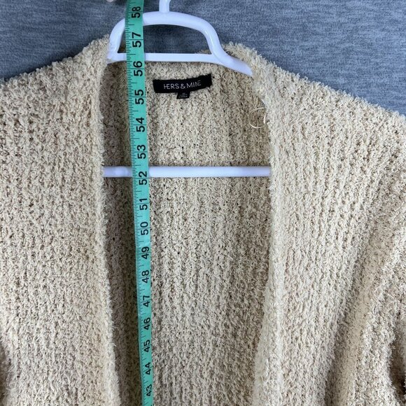 Hers & Mine Womens S Fuzzy Soft Long Maxi Beige Loose Knit Open Cardigan Pocket - Picture 11 of 15